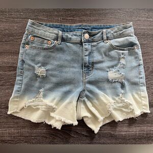 Fashion to Figure Distressed Blue and White Ombre Jean Cut Off Shorts | Size 12